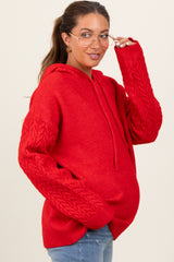 Red Mixed Knit Maternity Hooded Sweater