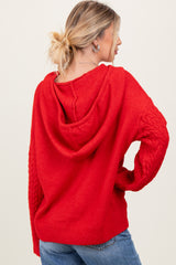 Red Mixed Knit Hooded Sweater