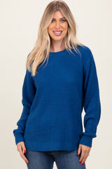 Dark Blue Waffle Knit Rounded Hem Maternity Sweater