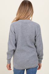 Heather Grey Waffle Knit Rounded Hem Maternity Sweater