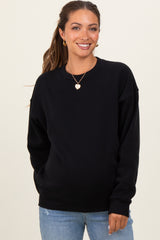 Black Fleece Crew Neck Relaxed Fit Maternity Sweatshirt