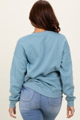 Light Blue Fleece Crew Neck Relaxed Fit Sweatshirt