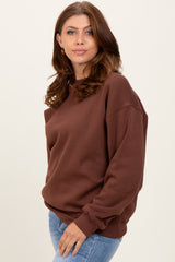 Brown Fleece Crew Neck Relaxed Fit Sweatshirt