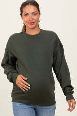 Olive Fleece Crew Neck Relaxed Fit Maternity Sweatshirt