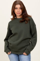 Olive Fleece Crew Neck Relaxed Fit Maternity Sweatshirt