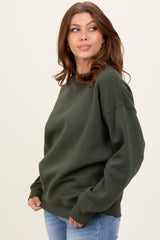 Olive Fleece Crew Neck Relaxed Fit Sweatshirt