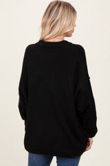 Black Oversized Crewneck Melange Knit Sweater