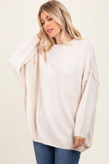 Cream Oversized Crewneck Melange Knit Maternity Sweater