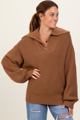 Camel Half Zip Chunky Knit Pullover Sweater