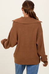 Camel Half Zip Chunky Knit Pullover Sweater