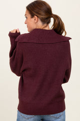 Burgundy Half Zip Chunky Knit Pullover Sweater