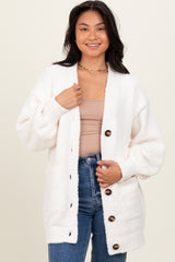 Cream Fuzzy Knit Oversized Button Up Cardigan