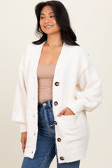 Cream Fuzzy Knit Oversized Button Up Cardigan