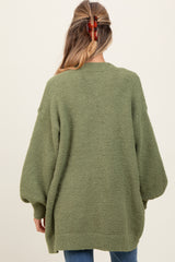 Light Olive Fuzzy Knit Oversized Button Up Maternity Cardigan