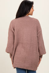 Taupe Fuzzy Knit Oversized Button Up Cardigan