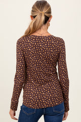 Brown Floral Ribbed Long Sleeve Maternity Top