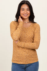 Yellow Floral Ribbed Long Sleeve Top