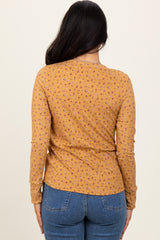 Yellow Floral Ribbed Long Sleeve Top