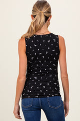 Black Floral Print Ribbed Henley Sleeveless Maternity Top