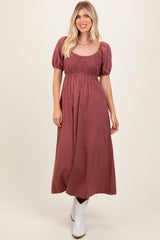 Mauve Striped Popcorn Smocked Maternity Midi Dress