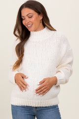 Cream Chunky Knit Mock Neck Maternity Sweater