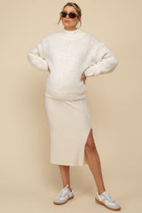 Cream Chunky Knit Mock Neck Maternity Sweater