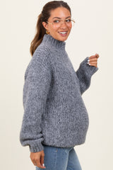 Heather Grey Chunky Knit Mock Neck Maternity Sweater