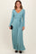 Light Olive V-Neck Long Sleeve Sash Tie Maxi Dress