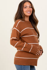 Mocha Striped Mock Neck Maternity Sweater