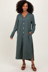 Olive Long Sleeve Button Down Maxi Dress