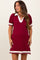 Burgundy Knit Contrast Trim Collared Maternity Mini Dress