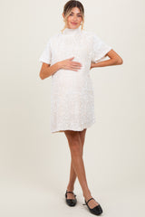 Cream Sequin Mock Neck Tie Back Maternity Dress