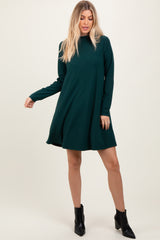 Forest Green Ribbed Mock Neck Long Sleeve Basic Maternity Dress