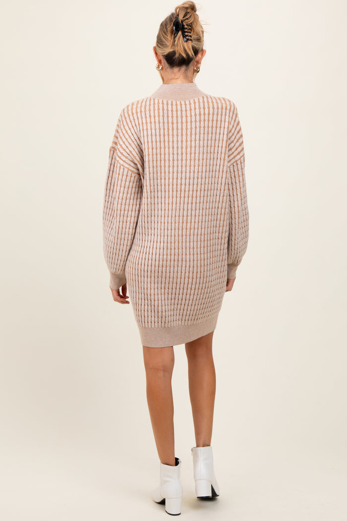 Cream Mock Neck Cable Knit Maternity Sweater Dress