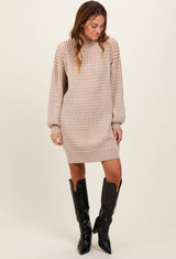 Cream Mock Neck Cable Knit Sweater Dress