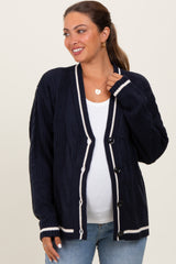 Navy Blue Cable Knit Maternity Sweater Cardigan