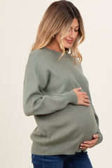 Olive Basic Relaxed Pullover Maternity Sweater