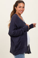 Navy Pocketed Open Maternity Cardigan