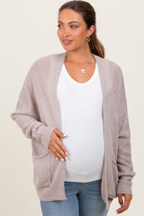 Beige Pocketed Open Maternity Cardigan