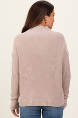 Beige Relaxed Mock Neck Maternity Sweater