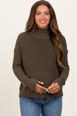 Olive Relaxed Mock Neck Maternity Sweater