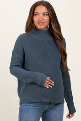 Deep Teal Relaxed Mock Neck Maternity Sweater