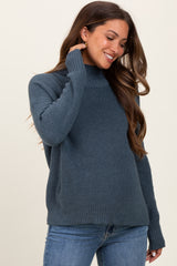 Deep Teal Relaxed Mock Neck Maternity Sweater