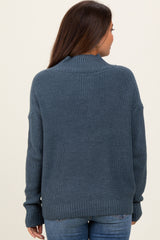 Deep Teal Relaxed Mock Neck Maternity Sweater