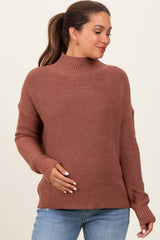 Rust Relaxed Mock Neck Maternity Sweater