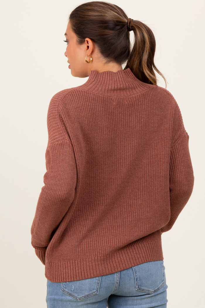 Rust Relaxed Mock Neck Maternity Sweater