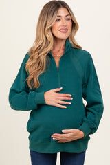 Forest Green Half Zip Contrast Rib Sweatshirt Maternity Top