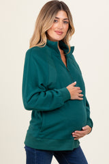 Forest Green Half Zip Contrast Rib Sweatshirt Maternity Top