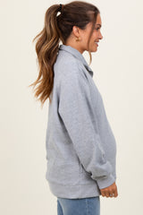 Heather Grey Half Zip Contrast Rib Sweatshirt Maternity Top