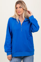 Blue Half Zip Contrast Rib Sweatshirt Maternity Top